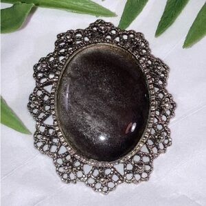 Ornate Vintage Oval Brooch Pin Or Pendant With Large Center Stone